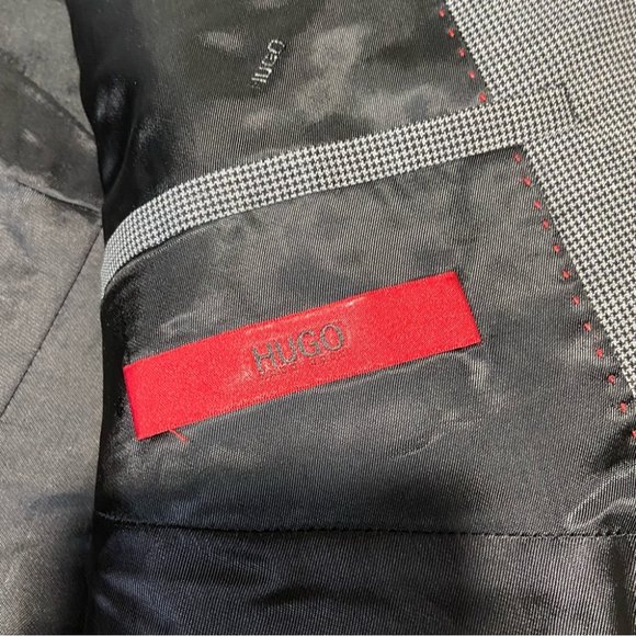 HUGO HUGO BOSS Puppytooth Wool Suit Jacket Blazer Gray Size 36S - Picture 8 of 15